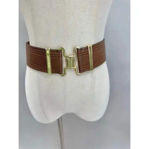 Ralph Lauren Wide Stretch Belt Brown Faux Leather Gold Tone Buckle L Lauren Ralph Lauren | Accessories | Ralph Lauren Natural  main image 3